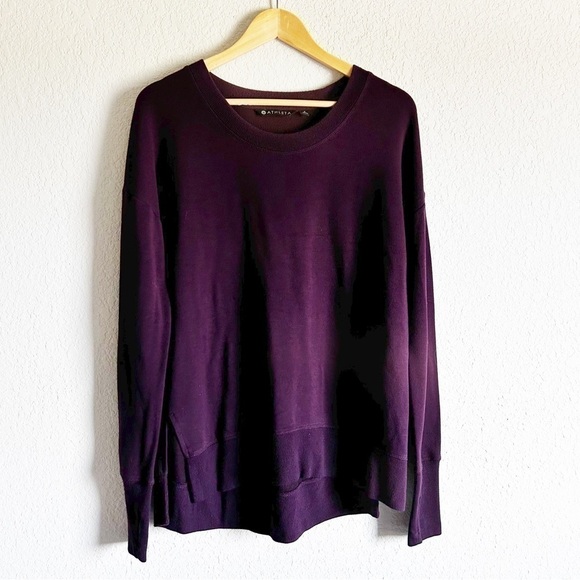 Athleta Coaster Luxe Sweatshirt Eggplant Plum Thumbhole Long Sleeve Crew… - Picture 2 of 10